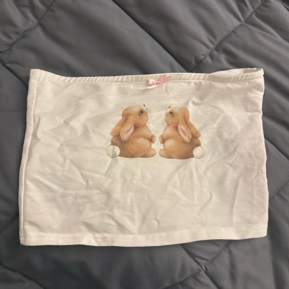 Edikted White Tube Top with Bunny Print